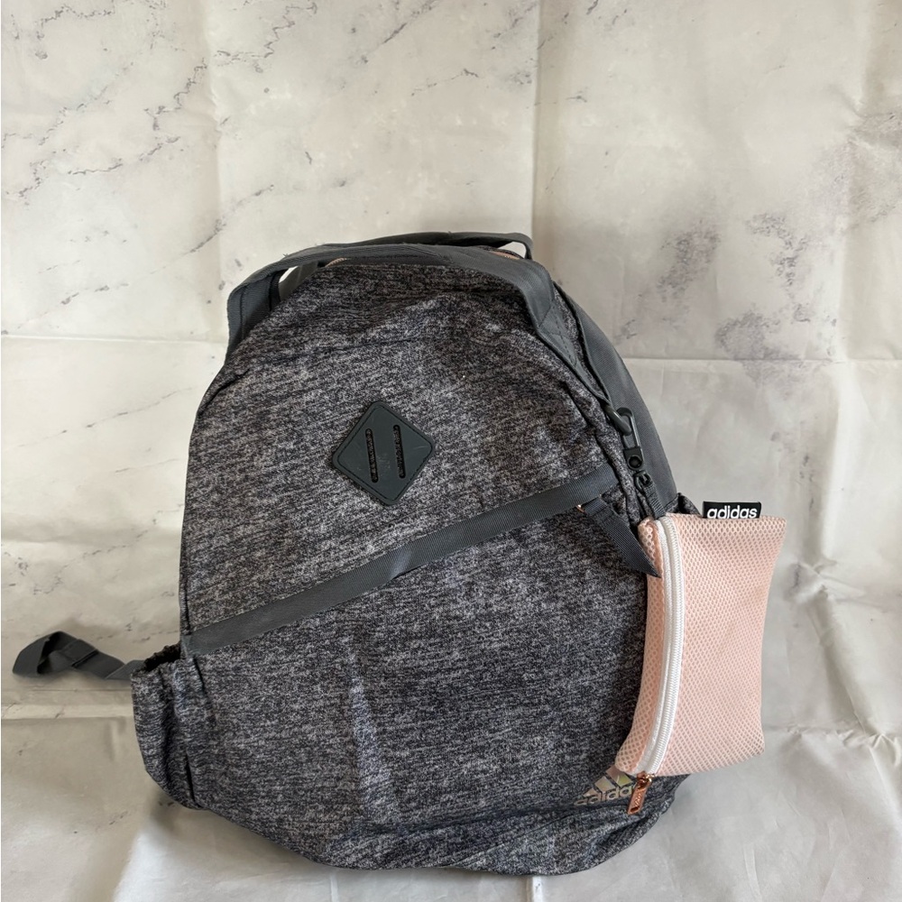 Adidas Gray Backpack with Pink Pouch